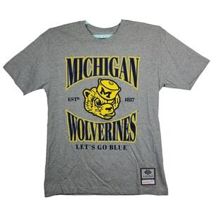 Michigan Wolverines Mitchell & Ness NCAA Large Shirt Mascot Art Gray NWT